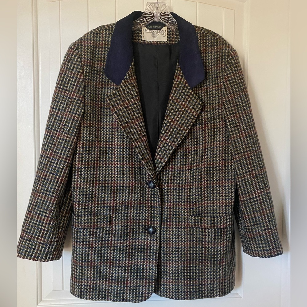 Vintage Houndstooth Wool Blazer jacket size 5/6 Academia